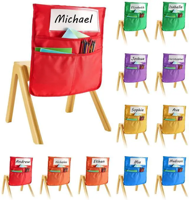 Main image of Chair Pockets for Classroom 12 Pack Seat Pocket with Name Tag Multicolor