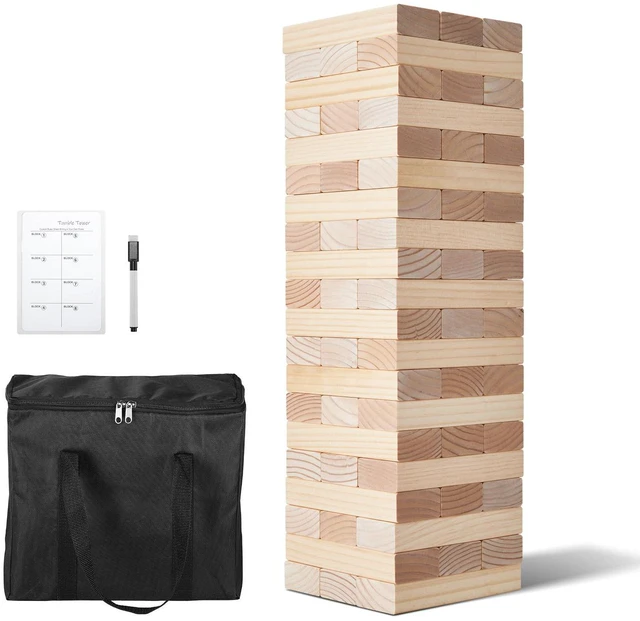 Main image of Tumbling Timber Toy 60 Blocks Giant Tumble Tower Blocks Game Pine Wood Bag
