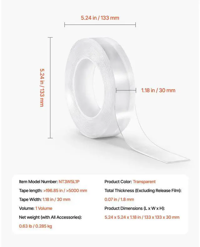 Alt view image 5 of 7 - Double Sided Tape Heavy Duty, 16 ft Long Nano Mounting Tape, Strong Adhesive & Reusable, Clear Two Sided Wall Tape, Removable Poster Picture Hanging Strips for Home, Office, Car, Outdoor Use