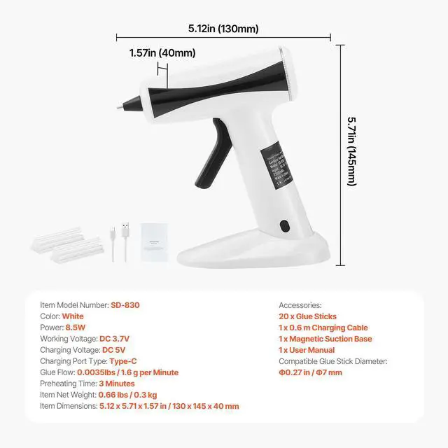 Alt view image 6 of 7 - Hot Glue Gun, Rechargeable Cordless Glue Gun, Mini Wireless Hot Glue Gun Kit with 2200mAh Battery, 20 Pcs Glue Sticks, Fast Preheating & High Temp, for Crafts, Arts, DIY, Quick Home Repairs
