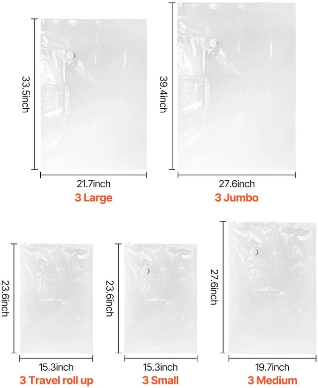 Alt view image 6 of 7 - 15 Pack Vacuum Storage Bags with Electric Pump, Space Saver Bags Compression for Comforters and Blankets, Sealer Clothes Storage Travel Essentials