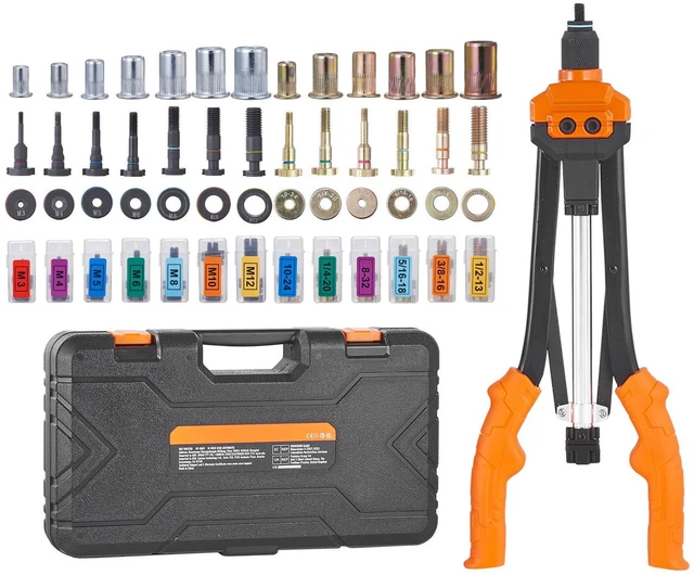 Main image of Rivet Nut Tool, 16 inch Rivnut Tool Kit with 13PCS Metric and SAE Mandrels, 186PCS Rivet Nuts, Semi-auto Retraction, M3, M4, M5, M6, M8, M10, M12, 1/4-20, 5/16-18, 3/8-16, 1/2-13, 8-32, 10-24