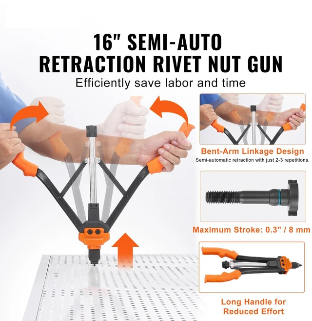 Alt view image 6 of 7 - Rivet Nut Tool, 16 inch Rivnut Tool Kit with 13PCS Metric and SAE Mandrels, 186PCS Rivet Nuts, Semi-auto Retraction, M3, M4, M5, M6, M8, M10, M12, 1/4-20, 5/16-18, 3/8-16, 1/2-13, 8-32, 10-24