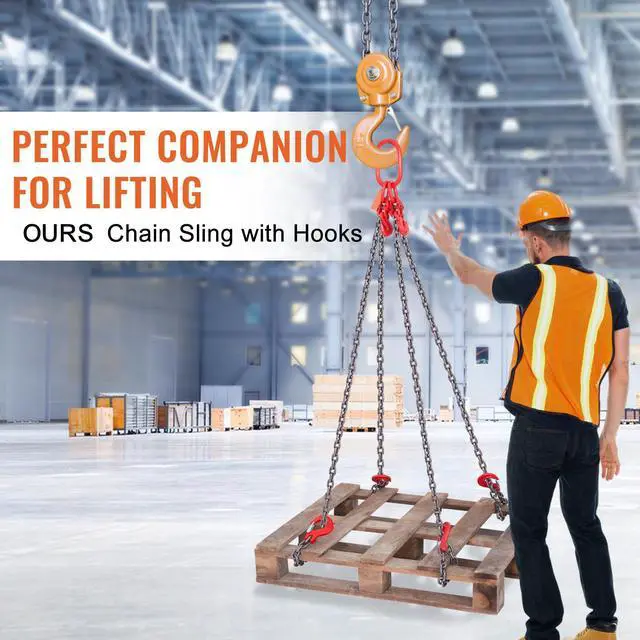Alt view image 5 of 7 - Chain Sling, 11000 lbs Weight Capacity, 5/16'' x 5' G80 Lifting Chain with Grab Hooks, DOT Certified, Blackening Coating Manganese Steel & Adjustable Length, for Dock Factory Construction Site