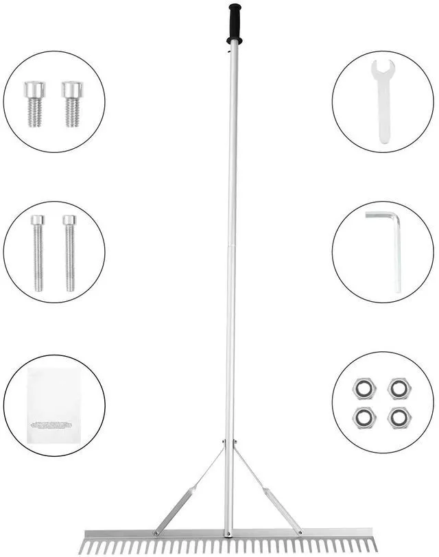 Alt view image 6 of 7 - Landscape Rake, 36" Head Aluminum Landscape Rake, Lake Weed Rake with 75" Long Handle, for Loosening Soil, Lawn Care, Weeding Lake, Garden, Pond