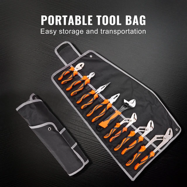 Alt view image 2 of 7 - 8-Piece Pliers Set, High Carbon Steel, 12"/10"/8" Groove Joint Pliers, 8" Linesman's Pliers, 6" Slip Joint Pliers, 8" Long Nose Pliers, 6" Diagonal Cutter, 10" Adjustable Wrench, and Tool Bag