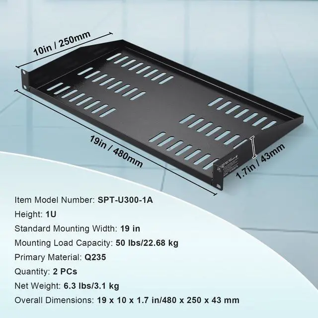 Alt view image 4 of 7 - 2PCS 1U Server Rack Shelf 10"/254 mm Depth Vented Rack Mount Shelf Tray