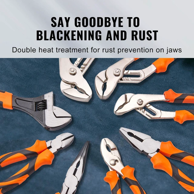 Alt view image 7 of 7 - 8-Piece Pliers Set, High Carbon Steel, 12"/10"/8" Groove Joint Pliers, 8" Linesman's Pliers, 6" Slip Joint Pliers, 8" Long Nose Pliers, 6" Diagonal Cutter, 10" Adjustable Wrench, and Tool Bag