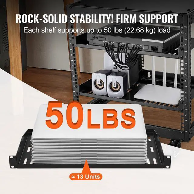 Alt view image 2 of 7 - 2PCS 1U Server Rack Shelf 10"/254 mm Depth Vented Rack Mount Shelf Tray