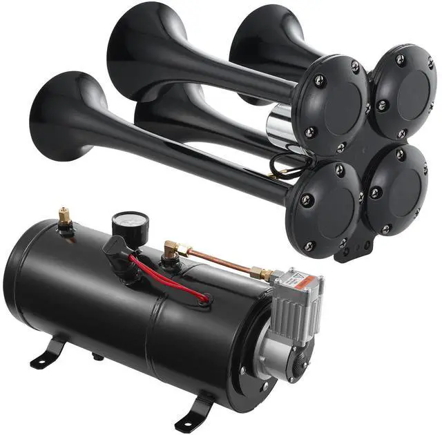 Alt view image 5 of 7 - Train Horns Kit, 4 Trumpet Air Horn Kit, 150dB Train Horns for Pickup Trucks, 12V 120 psi Air Compressor 0.8 Gal/3 L Tank with Gauge for Any 12V Vehicle Car Truck Train Van Boat