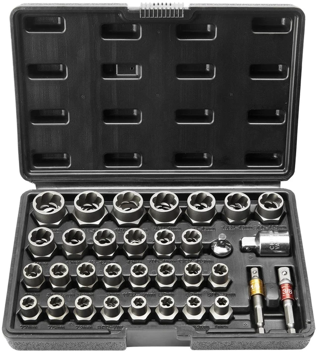 Main image of Bolt Extractor Set, 29-Piece Bolt and Nut Remover Set, 6mm to 10mm, 13/32" to 3/4", CR-MO Steel Extraction Socket Set with Storage Case, for Removing Damaged Rusted Bolts, Nuts and Screws