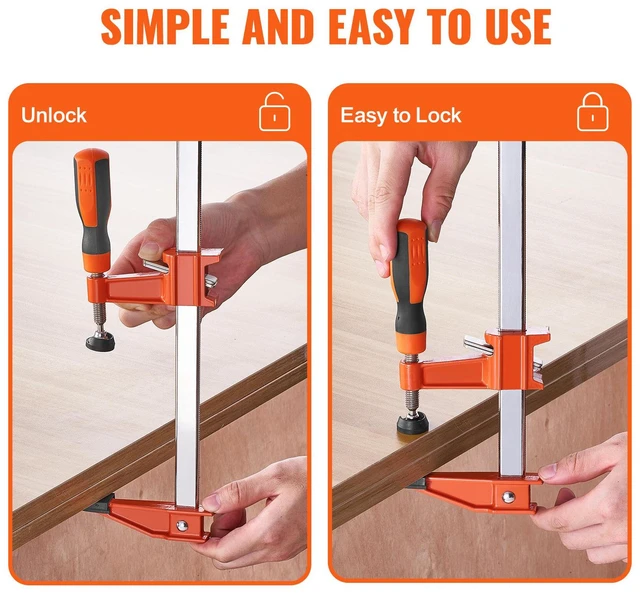 Alt view image 4 of 7 - Bar Clamps for Woodworking, 2-Pack 36" Clamp/Spreader, Quick-Change F Clamp with 600 lbs Load Limit, 2.5" Throat Depth, Cast Iron and Carbon Steel, Wood Clamps for Woodworking Metal Working