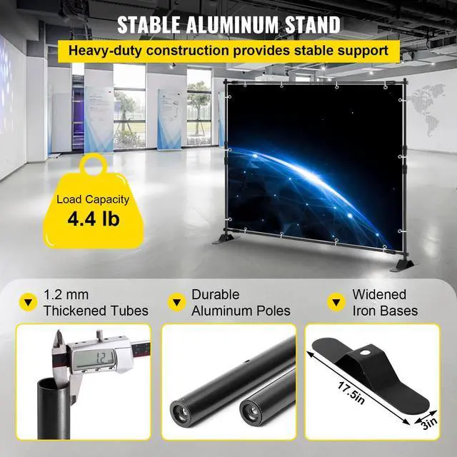 Alt view image 3 of 7 - Telescopic Backdrop Banner Stand 8' x 8' Banner Stand Adjustable Step and Repeat Backdrop Banner Stand Retractable Banner Stand with Carrying Bag (8 ft)
