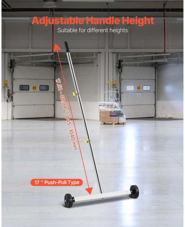 Alt view image 2 of 7 - Magnetic Sweeper with Wheels, 17 inch, 10 lbs Load Capacity, Lightweight Magnetic Pickup Sweeper with Adjustable Handle, Pick Up Nails and Screws, Easy Cleanup for Garages, Roofing Projects