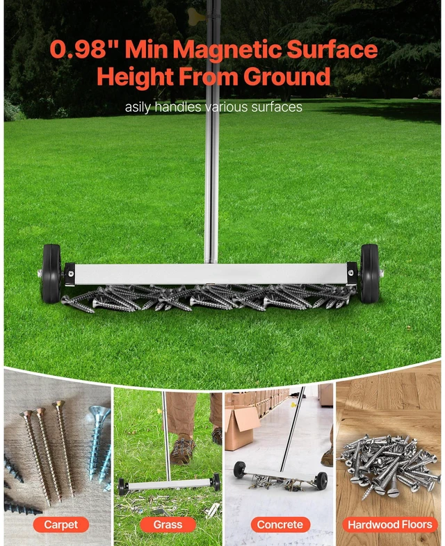 Alt view image 6 of 7 - Magnetic Sweeper with Wheels, 17 inch, 10 lbs Load Capacity, Lightweight Magnetic Pickup Sweeper with Adjustable Handle, Pick Up Nails and Screws, Easy Cleanup for Garages, Roofing Projects