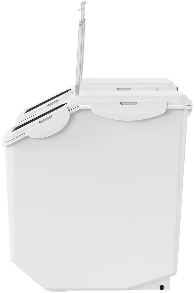 Alt view image 5 of 7 - Ingredient Storage Bin, 2 x 15L Dispenser Bin with 2 Measuring Cups, Attachable Casters and Airtight Lid, 2 Pcs/Set Dog Pet Food Storage Container, PP Material Kitchen Rice Cereal Flour Bin