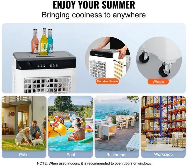 Alt view image 3 of 7 - Evaporative Air Cooler, 2100 CFM, 135° Oscillating Swamp Cooler with Adjustable 3 Speeds and 12 H Timer, 7 Gal Portable Air Cooler for 750 Sq.ft, Indoor/Outdoor Use