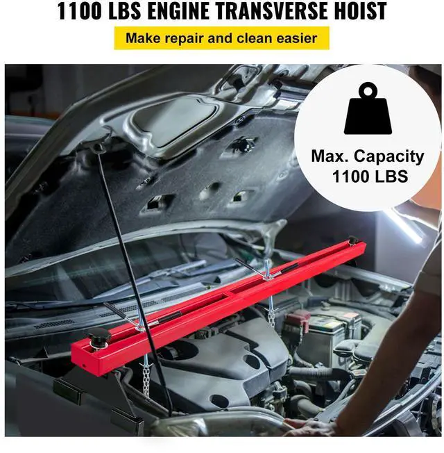 Alt view image 7 of 7 - Engine Support Bar 1100 Lbs Capacity Engine Transverse Bar Engine Hoist 2 Point Lift Holder Hoist Dual Hooks, Engine Hoist Keeps Engine Stable for Home Garages & Auto Repair Shop