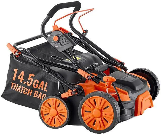 Main image of 2-in-1 Electric Dethatcher and Scarifier, 16-Inch 15 Amp, Corded Lawn Dethatcher with 14.5-Gallon Thatch Collection Bag, 5-Position Depth Adjustment, Walk Behind Machine for Garden Yard Grass