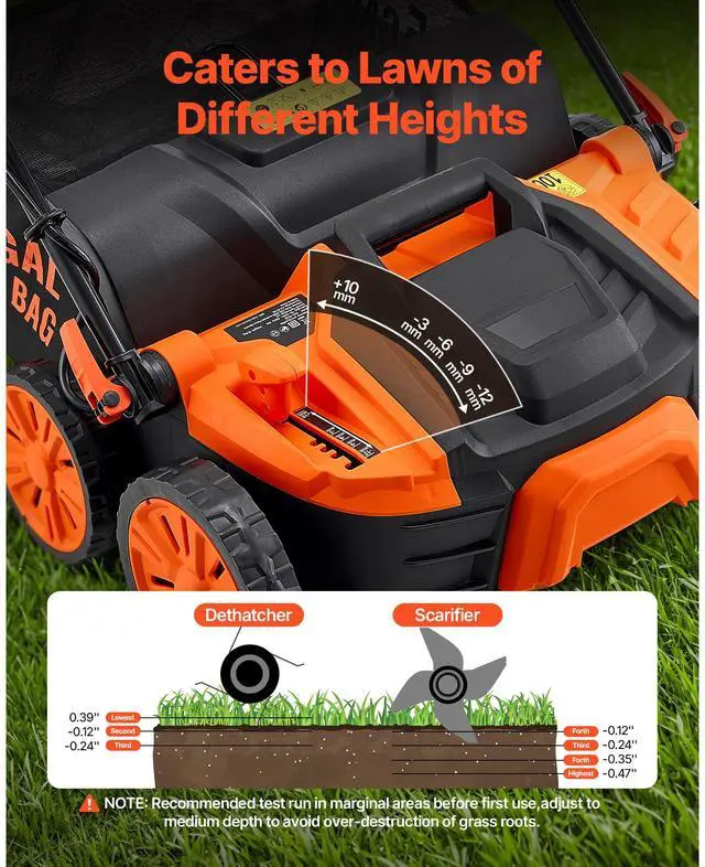 Alt view image 4 of 7 - 2-in-1 Electric Dethatcher and Scarifier, 16-Inch 15 Amp, Corded Lawn Dethatcher with 14.5-Gallon Thatch Collection Bag, 5-Position Depth Adjustment, Walk Behind Machine for Garden Yard Grass