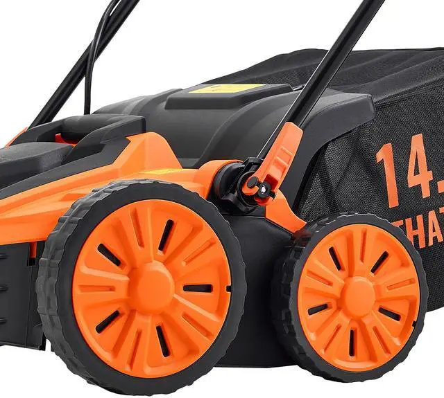Alt view image 7 of 7 - 2-in-1 Electric Dethatcher and Scarifier, 16-Inch 15 Amp, Corded Lawn Dethatcher with 14.5-Gallon Thatch Collection Bag, 5-Position Depth Adjustment, Walk Behind Machine for Garden Yard Grass