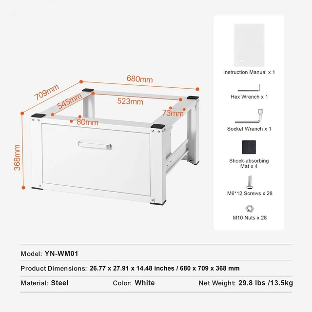Alt view image 6 of 7 - Laundry Pedestal 27" Wide 14.4" Height, Washer And Dryer Base Stand Platform Universal Fit 660lbs Capacity, Heavy Duty Multi-Functional Base for Washing Machine with Drawer & Rich Accessories