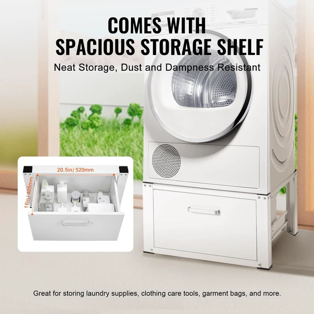 Alt view image 5 of 7 - Laundry Pedestal 27" Wide 14.4" Height, Washer And Dryer Base Stand Platform Universal Fit 660lbs Capacity, Heavy Duty Multi-Functional Base for Washing Machine with Drawer & Rich Accessories