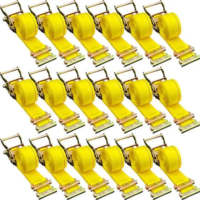 Main image of E Track Ratchet Strap, 18PCS 2" x 15' E-Track Straps 4400 LBS Breaking Strength, with Polyester Webbing & Spring Fitting & Ratchets, Durable Tie-Downs for Motorcycles, Tire, Trailer Loads