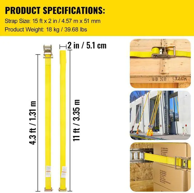 Alt view image 7 of 7 - E Track Ratchet Strap, 18PCS 2" x 15' E-Track Straps 4400 LBS Breaking Strength, with Polyester Webbing & Spring Fitting & Ratchets, Durable Tie-Downs for Motorcycles, Tire, Trailer Loads