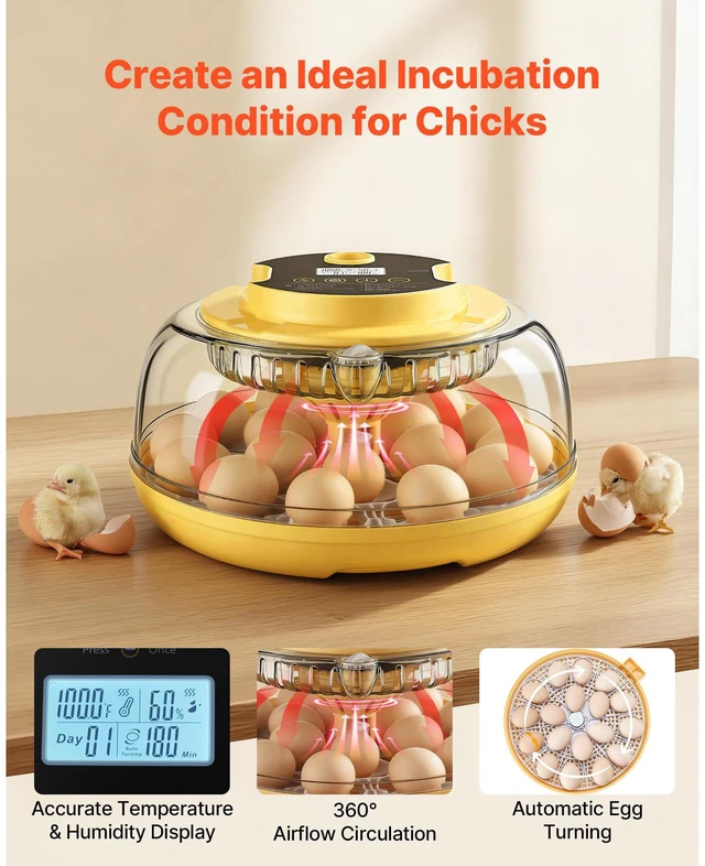 Alt view image 3 of 7 - 18 Egg Incubator, Automatic Egg Turner with LED Candler, Temperature & Humidity Control, 360° View Clear Window, Auto Water Refill, Poultry Eggs Incubators for Hatching Chicks Ducks Goose Quail