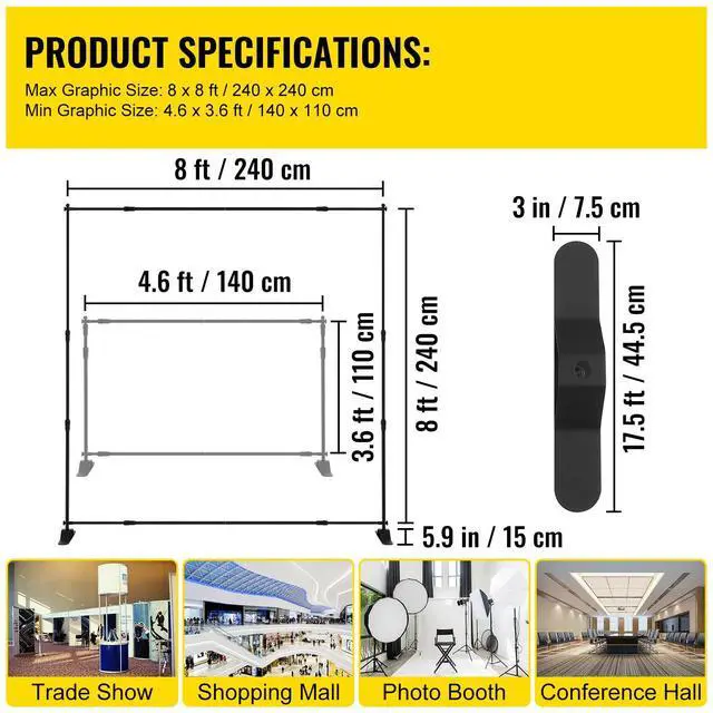 Alt view image 4 of 7 - Telescopic Backdrop Banner Stand 8' x 8' Banner Stand Adjustable Step and Repeat Backdrop Banner Stand Retractable Banner Stand with Carrying Bag (8 ft)