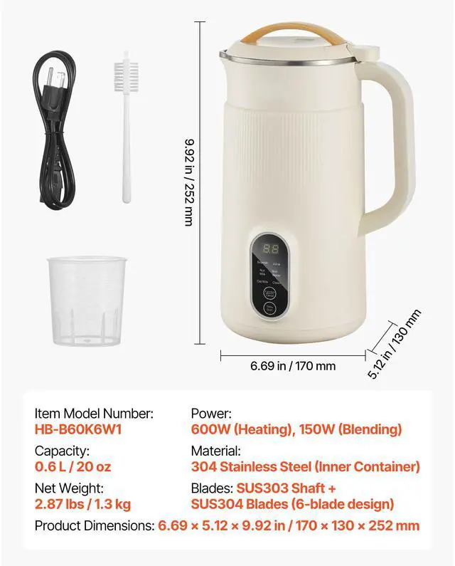 Alt view image 2 of 7 - 6-in-1 Nut Milk Maker, 20 oz Soy Milk Maker Machine with 6 Blades, for Homemade Oat, Nut, Soy, Juice, Plant-Based and Non Dairy Beverages with High-Temp Self-Cleaning, Boil Water, 12-Hour Delay