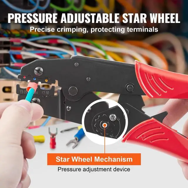 Alt view image 2 of 7 - Ratcheting Crimping Tool Set For Insulated Electrical Connectors AWG22-10 with Wire Stripper and 210pcs Heat Shrink Tubes Labor-Saving Ratcheting Wire Crimp Pliers