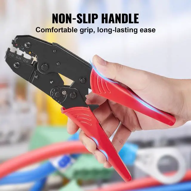 Alt view image 3 of 7 - Ratcheting Crimping Tool Set For Insulated Electrical Connectors AWG22-10 with Wire Stripper and 210pcs Heat Shrink Tubes Labor-Saving Ratcheting Wire Crimp Pliers