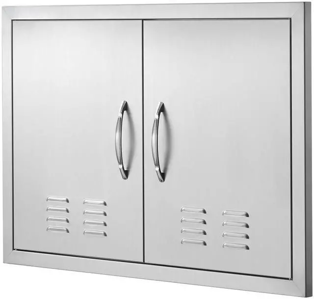Alt view image 3 of 7 - BBQ Access Door, 30W x 21H Inch Double Outdoor Kitchen Door, Stainless Steel Flush Mount Door, Wall Vertical Door with Handles and Vents, for BBQ Island, Grilling Station, Outside Cabinet