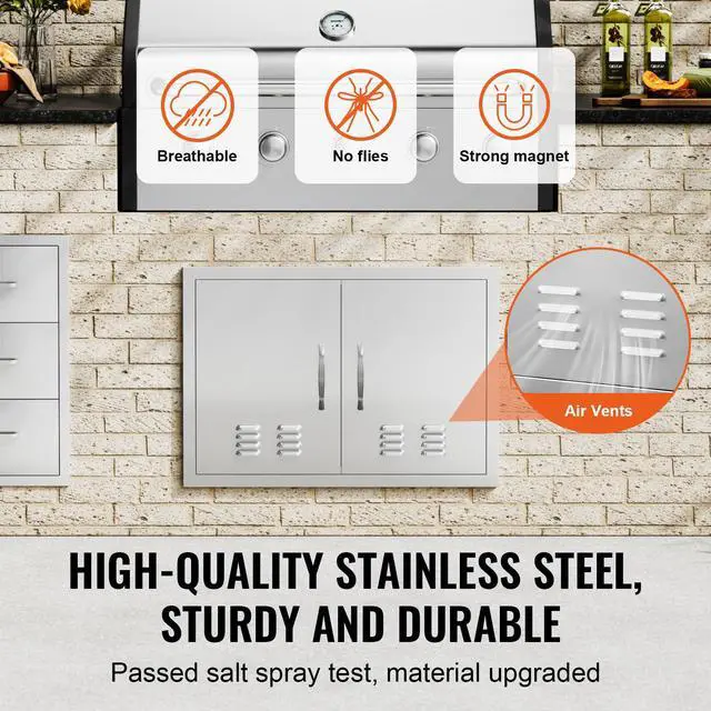 Alt view image 5 of 7 - BBQ Access Door, 30W x 21H Inch Double Outdoor Kitchen Door, Stainless Steel Flush Mount Door, Wall Vertical Door with Handles and Vents, for BBQ Island, Grilling Station, Outside Cabinet
