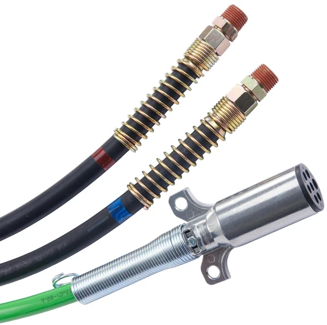 Alt view image 5 of 7 - 12FT Semi Truck Air Lines Kit with 2PCS Glad Hands, 3-in-1 Air Hoses & 7 Way ABS Electric Power Line, with 2PCS Gladhand Handles, 4PCS Seals and Tender Spring Kit for Semi Truck Trailer Tractor