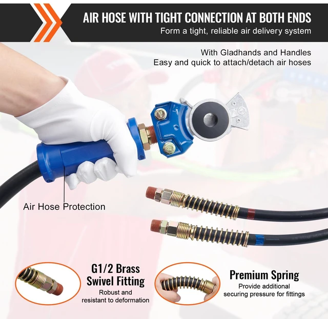 Alt view image 7 of 7 - 12FT Semi Truck Air Lines Kit with 2PCS Glad Hands, 3-in-1 Air Hoses & 7 Way ABS Electric Power Line, with 2PCS Gladhand Handles, 4PCS Seals and Tender Spring Kit for Semi Truck Trailer Tractor