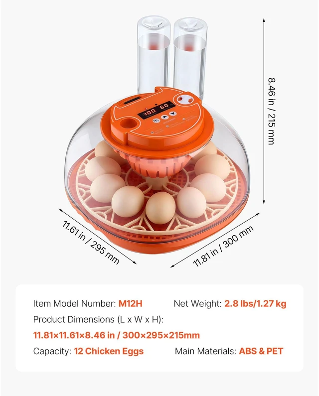 Alt view image 6 of 7 - 12 Egg Incubator, Automatic Egg Turner with LED Candler, Temperature & Humidity Control, 360° View Clear Window, Poultry Eggs Incubator for Home Farm, Hatching Chicks Ducks Goose Quail