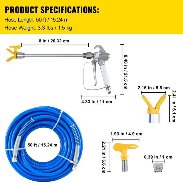 Alt view image 4 of 7 - Airless Paint Spray Hose Kit 50ft 1/4in Swivel Joint 3600psi with 517 Tip