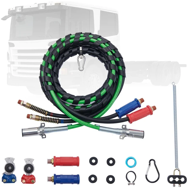 Alt view image 4 of 7 - 15FT Semi Truck Air Lines Kit with 2PCS Glad Hands, 3-in-1 Air Hoses & 7 Way ABS Electric Power Line, with 2PCS Gladhand Handles, 4PCS Seals and Tender Spring Kit for Semi Truck Trailer Tractor