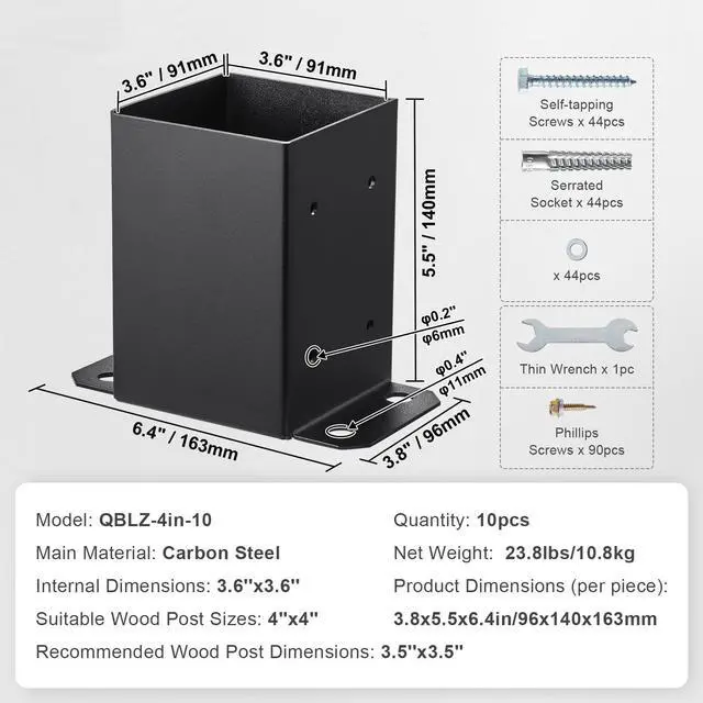 Alt view image 5 of 7 - 10 Pack 4x4 Post Base Brackets Heavy Duty Wood Post Fence Post Anchor
