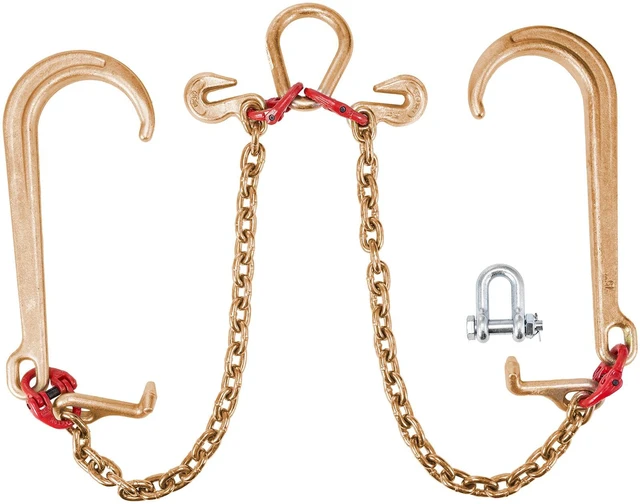 Main image of V Bridle Chain, 5/16 in x 2 ft Bridle Tow Chain, Grade 80 V-Bridle Transport Chain, 9260 Lbs Break Strength with TJ Hooks and Crab Hooks, Heavy Duty Pear Link Connector and Chain Shorteners