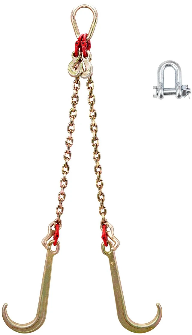 Alt view image 4 of 7 - V Bridle Chain, 5/16 in x 2 ft Bridle Tow Chain, Grade 80 V-Bridle Transport Chain, 9260 Lbs Break Strength with TJ Hooks and Crab Hooks, Heavy Duty Pear Link Connector and Chain Shorteners