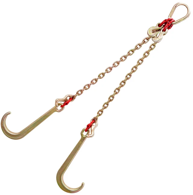 Alt view image 6 of 7 - V Bridle Chain, 5/16 in x 2 ft Bridle Tow Chain, Grade 80 V-Bridle Transport Chain, 9260 Lbs Break Strength with TJ Hooks and Crab Hooks, Heavy Duty Pear Link Connector and Chain Shorteners