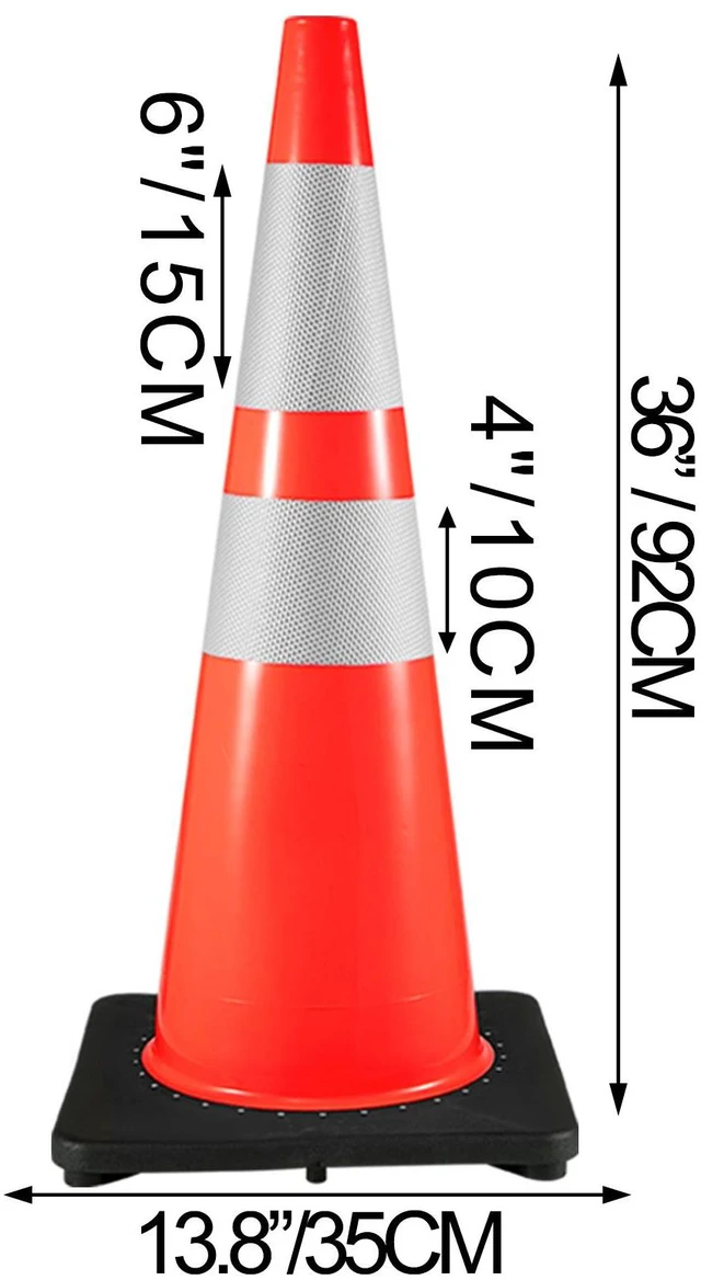 Alt view image 2 of 7 - 6Pack 36" Traffic Cones, Safety Road Parking Cone with Black Weighted Base, PVC Orange Traffic Safety Cones, Hazard Cones Reflective Collars for Construction Traffic Parking