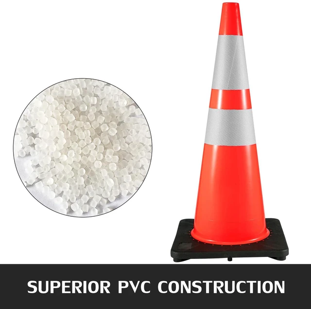 Alt view image 4 of 7 - 6Pack 36" Traffic Cones, Safety Road Parking Cone with Black Weighted Base, PVC Orange Traffic Safety Cones, Hazard Cones Reflective Collars for Construction Traffic Parking