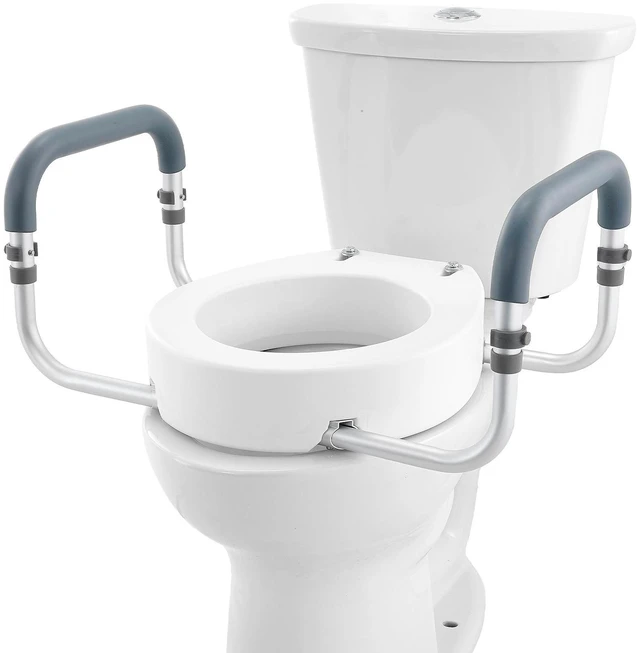 Main image of Raised Toilet Seat, 3.5" Height Raised, 300 lbs Weight Capacity, for Standard Round Toilet, Aluminum Handrail, with EVA Armrest Padding, for Elderly, Handicap, Patient, Pregnant, Medical