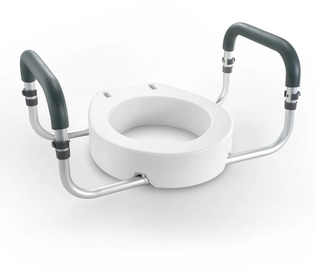 Alt view image 7 of 7 - Raised Toilet Seat, 3.5" Height Raised, 300 lbs Weight Capacity, for Standard Round Toilet, Aluminum Handrail, with EVA Armrest Padding, for Elderly, Handicap, Patient, Pregnant, Medical