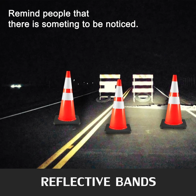 Alt view image 6 of 7 - 6Pack 36" Traffic Cones, Safety Road Parking Cone with Black Weighted Base, PVC Orange Traffic Safety Cones, Hazard Cones Reflective Collars for Construction Traffic Parking